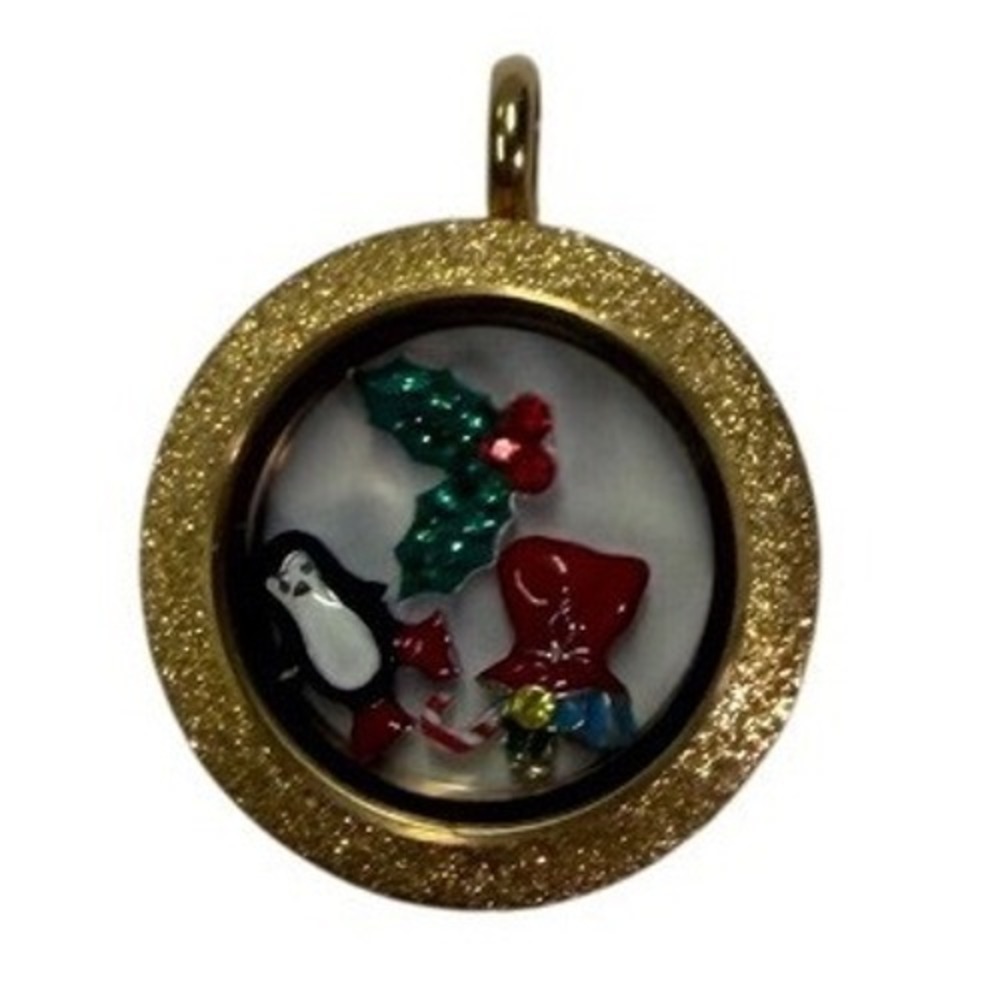 Origami Owl Gold Glitter Living Locket Holiday Penguin Cardinal Floating Charms